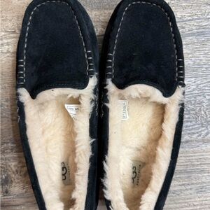 UGG Women’s Black Suede Shearling-Lined Moccasin Slippers